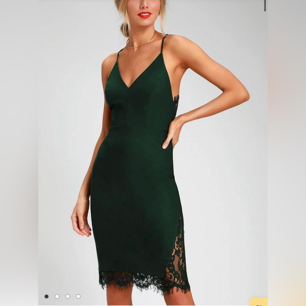 Only Want You Forest Green Lace Bodycon Midi Dress